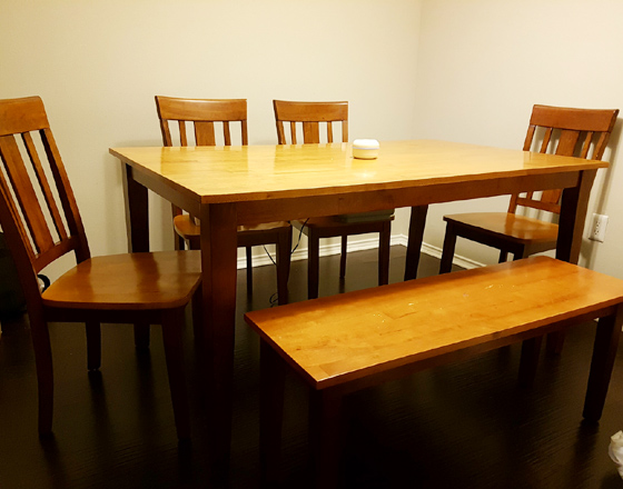 Dining table with 4 chairs and bench